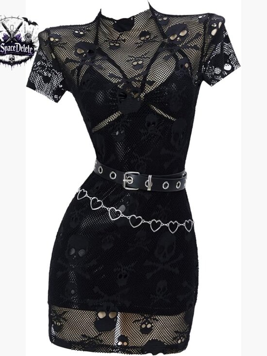 Gothic Punk Halter Backless Cocktail Dress Set with Belt and Waist Chain